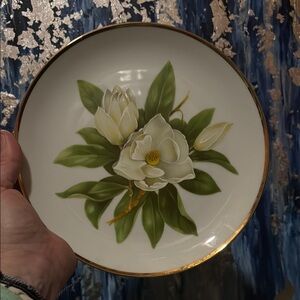 Vintage Magnolia Porcelain Plate with Gold Trim